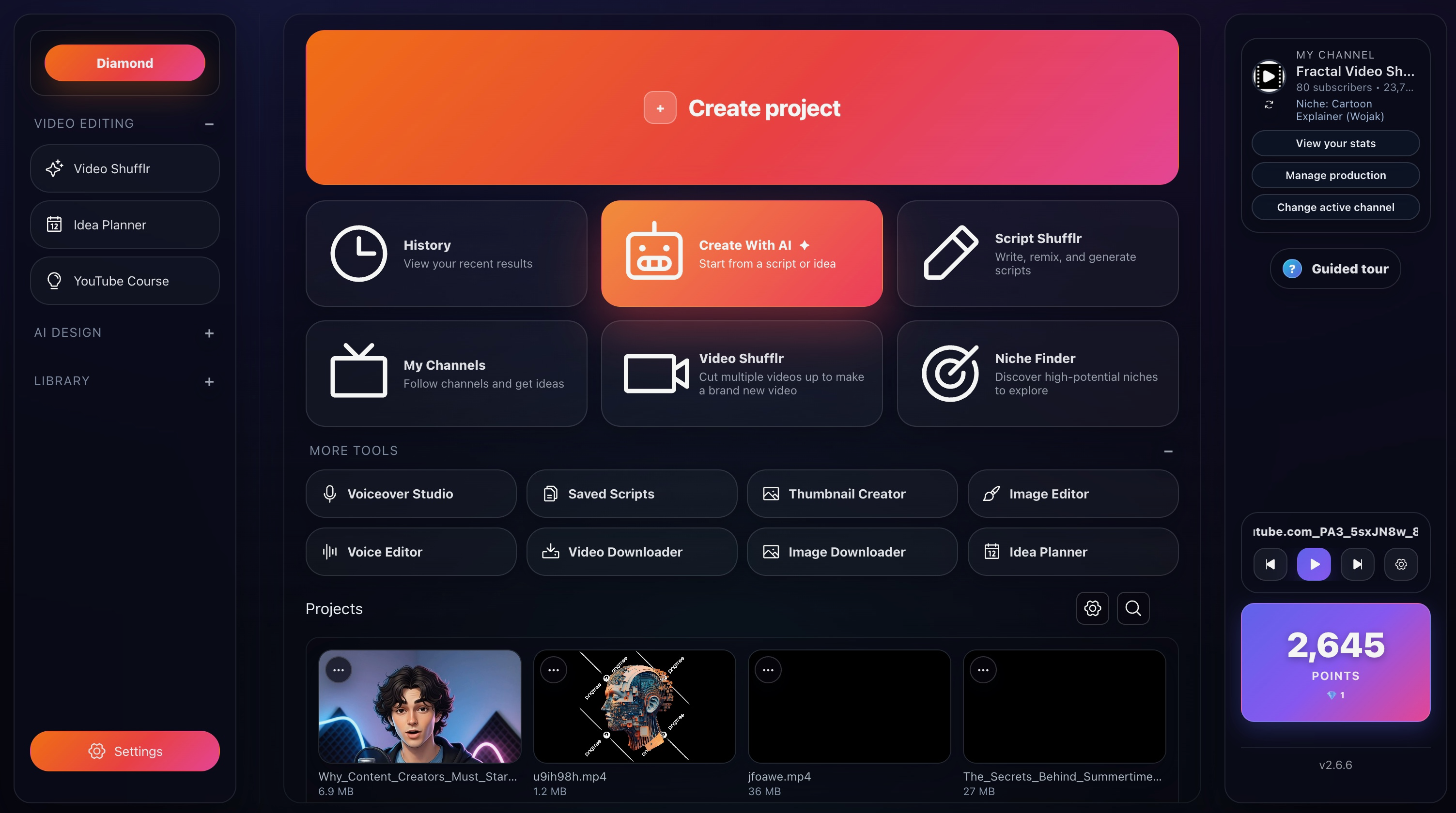 Screenshot: The homepage hub